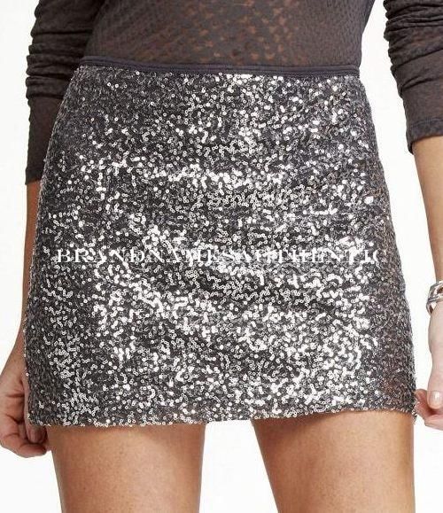 Express Women Sequin Mini Skirt Silver Licorice Or Black Xs Fits Size S